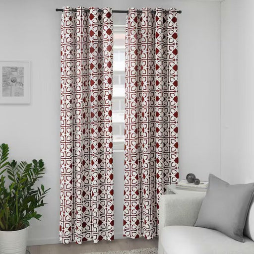 Flower/red curtains hanging gracefully in a room - IKEA Curtains, 1 Pair, 145x300 cm