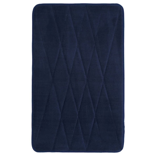 A blue rectangular bath mat with a non-slip bottom.