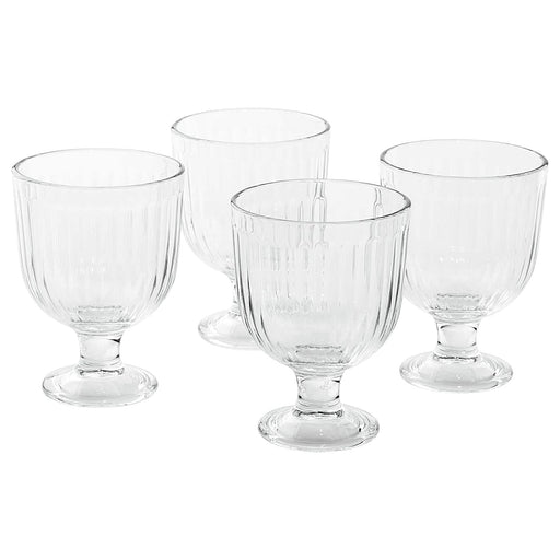 A clear glass goblet from IKEA, perfect for water, juice, or any beverage of your choice.