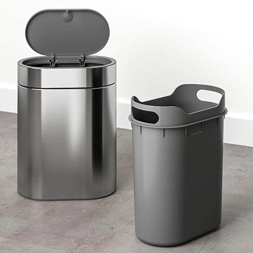 "Sleek touch top bin in stainless steel from IKEA for a modern kitchen"