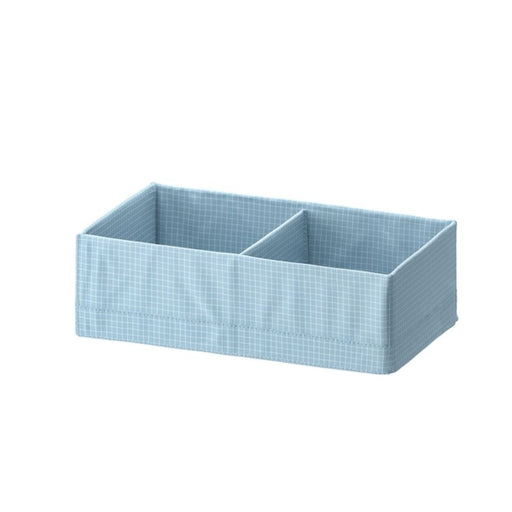 Ikea blue box with multiple compartments for clothes storage, featuring a clear design and easy transportation 0493914