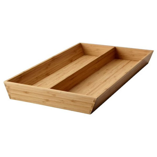 Bamboo utensil tray with compartments for cutlery, cooking tools, and serving spoons