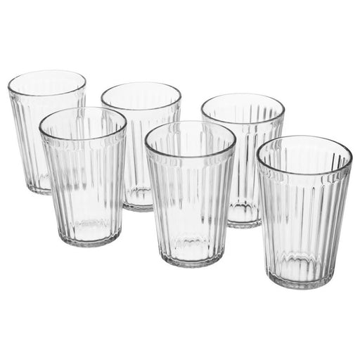 A clear glass from IKEA, perfect for serving any beverage.
