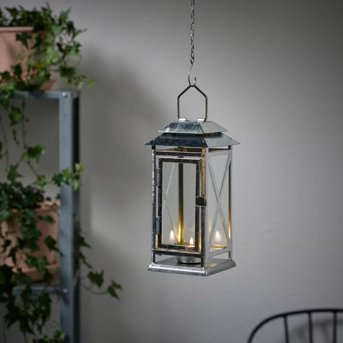 Galvanised lantern for tealights with steel and glass construction, perfect for outdoor settings, garden parties, and events. 20523588             