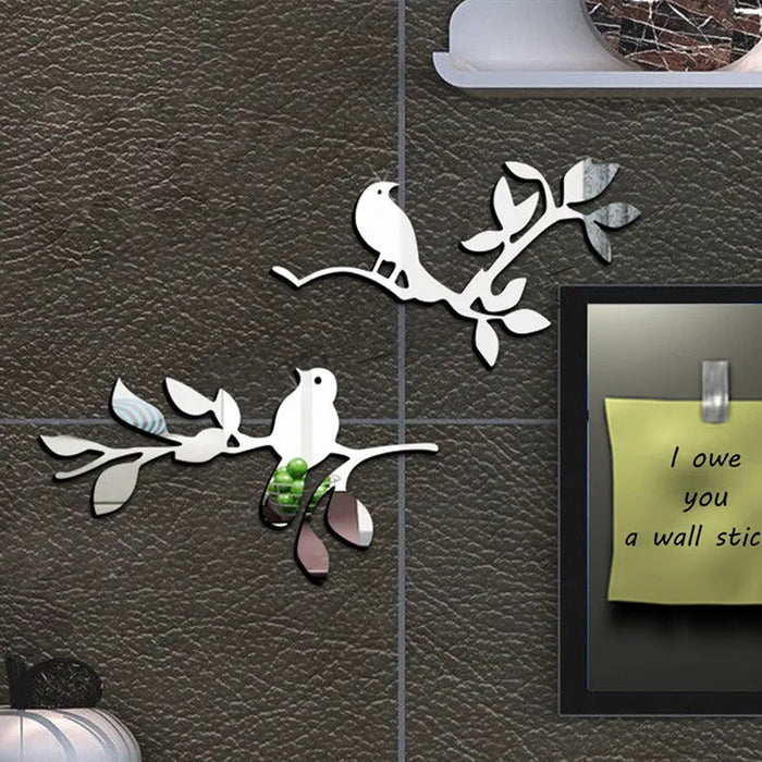 Digital Shoppy 3D Mirror Bird Branch Wall Decal Room Decoration Wall Sticker ( 2 pairs )