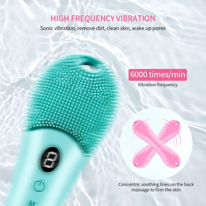 Digital Shoppy Electric Silicone Gel Facial Cleansing Brush – Waterproof - Green