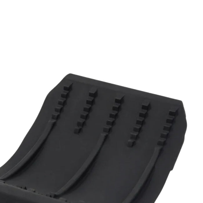 Close-up of a black silicone grip pad with three parallel rows of raised rectangular blocks and three curved grooves running alongside them. The textured surface enhances friction and grip, making it ideal for safely handling hot cookware, lids, or utensils in the kitchen.-1598452898401 13017586
