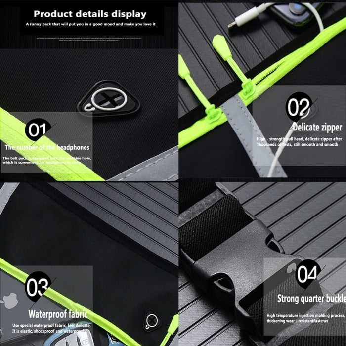 Waterproof running belt – pink with neon yellow zippers, dual compartments and headphone port, adjustable strap