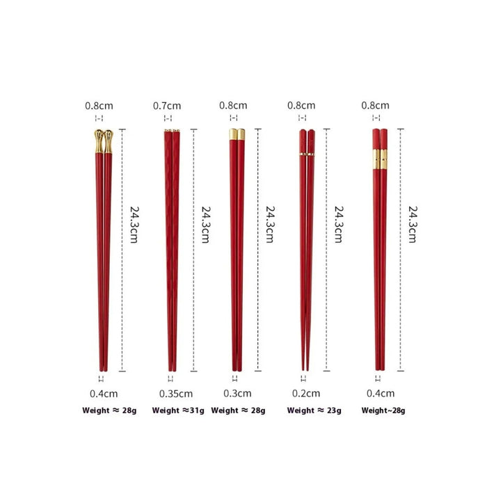 Digital Shoppy Household Red Festive Alloy Chopsticks (5 PAIRS)