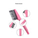 Detailed breakdown of pink comb cleaning brush structure—image shows multiple magnified sections: soft black bristles for removing tangled hair, comb-tooth edge for scrubbing debris between teeth, ergonomic pink handle for firm grip. Label reads “Product Structure,” clearly identifying each functional part – 1600006854656 13271574.