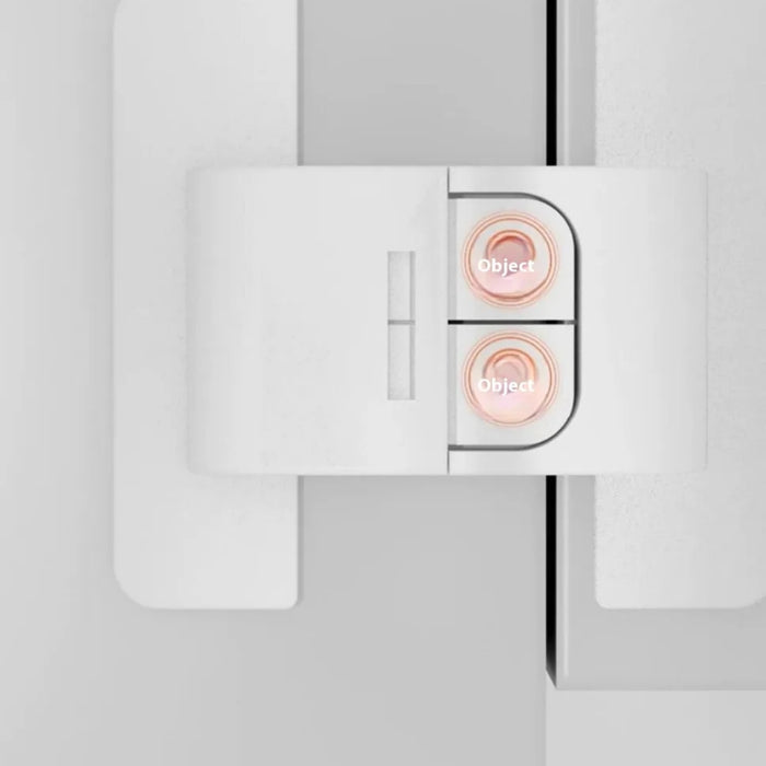 Close-up of a white electronic device with 'Object' branding on a light gray background