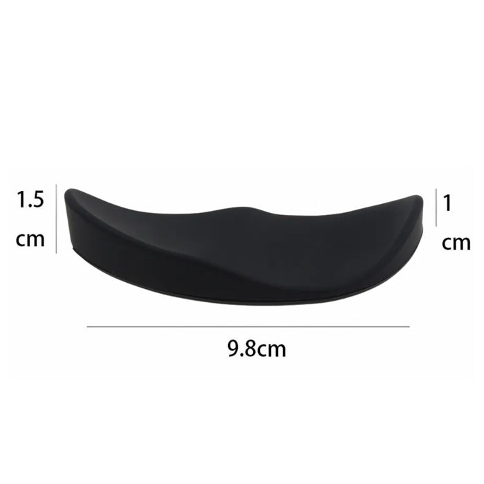 Black ergonomic wrist rest with labeled dimensions – 9.8 cm length, 1.5 cm left height, 1 cm right height – designed for palm contour and wrist support – 1598452347809 13936001