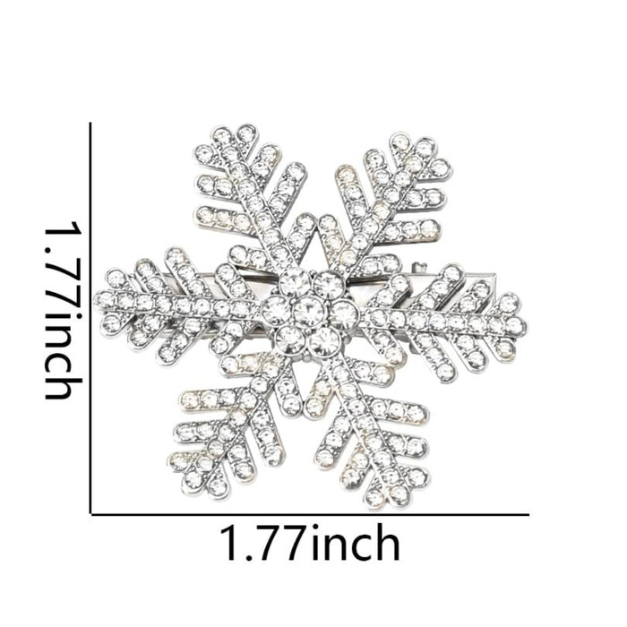 Crystal snowflake brooch – measured 1.77 inches, symmetrical rhinestone design for winter fashion