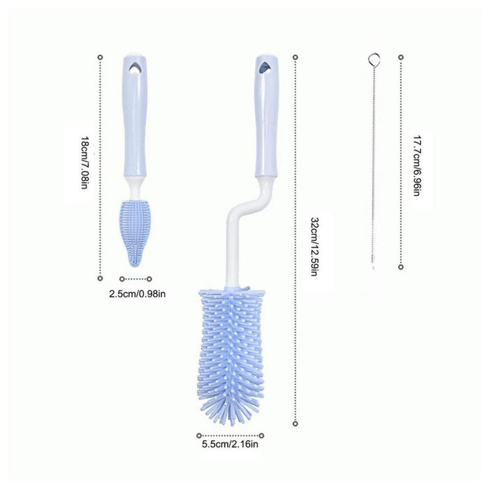 Two bottle brushes with measurements on a white background