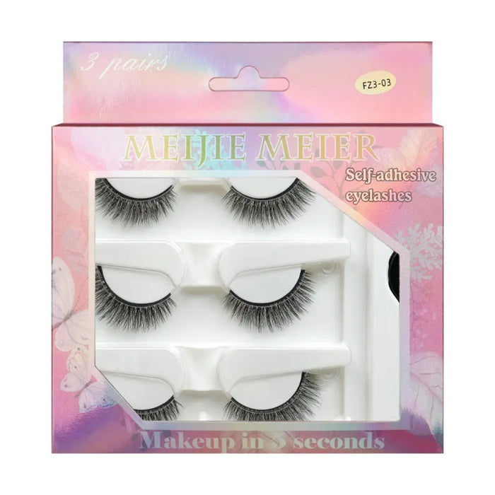 Digital Shoppy 3 Pairs Eyelash Set with Applicator – Self-Adhesive Beauty Strip