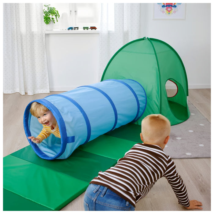 IKEA DVÄRGMÅS Children's Play Tent with Tunnel, Green and Blue