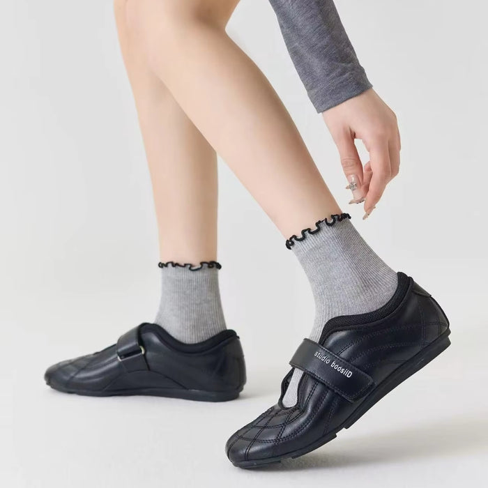 Digital Shoppy 1pair Women’s Knitted Thin Ruffle Crew Socks — Cotton Breathable Casual Spring Summer