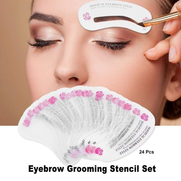 Digital Shoppy 1 Pc Dual Purpose Eyelash Eyebrow 2in1 Brush with 24Pcs Reusable Eyebrow Stencil Set