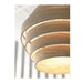 Close-up of a modern pendant light with wooden finish on a white background