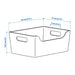 Outline of a rectangular storage bin with dimensions labeled on a white background