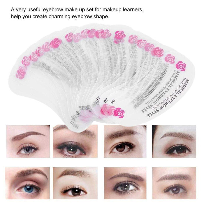 Digital Shoppy 1 Pc Dual Purpose Eyelash Eyebrow 2in1 Brush with 24Pcs Reusable Eyebrow Stencil Set