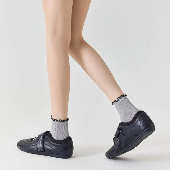 Digital Shoppy 1pair Women’s Knitted Thin Ruffle Crew Socks — Cotton Breathable Casual Spring Summer