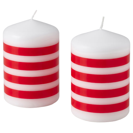 IKEA VINTERFINT unscented pillar candle, stripe pattern red/white, 10 cm - Pack of 2 50577160    