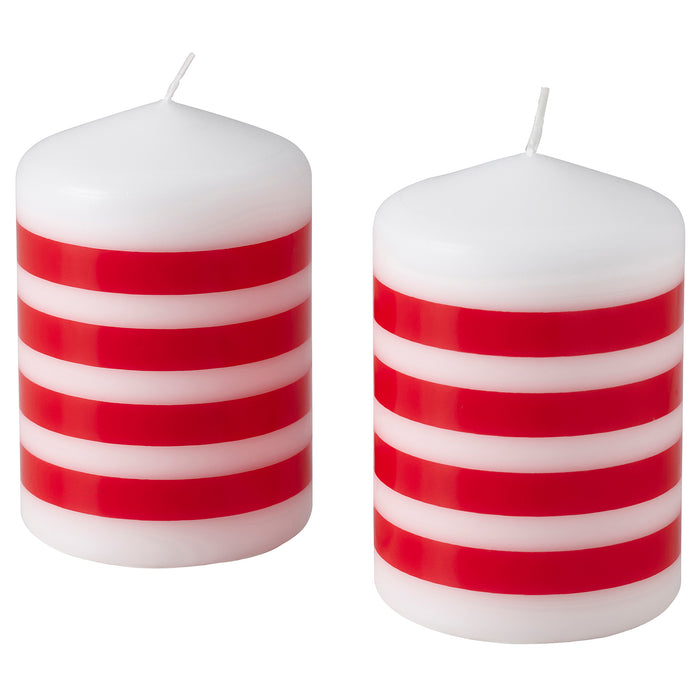 IKEA VINTERFINT unscented pillar candle, stripe pattern red/white, 10 cm - Pack of 2 50577160    