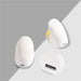 White wireless earbuds with charging case on a gray and white background