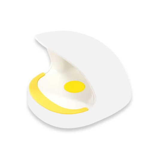 White spoon with a yellow handle on a white background