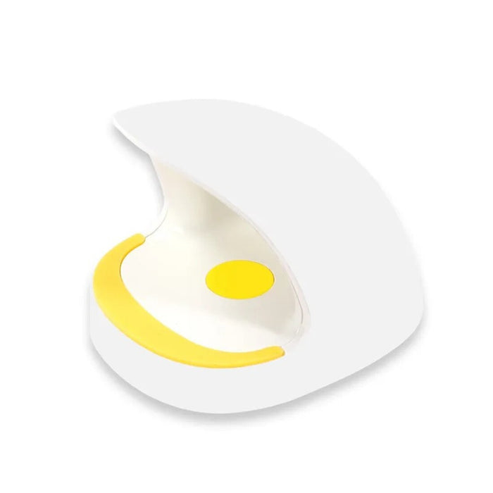 White spoon with a yellow handle on a white background
