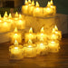 Small decorative candles on a wooden surface with blurred background