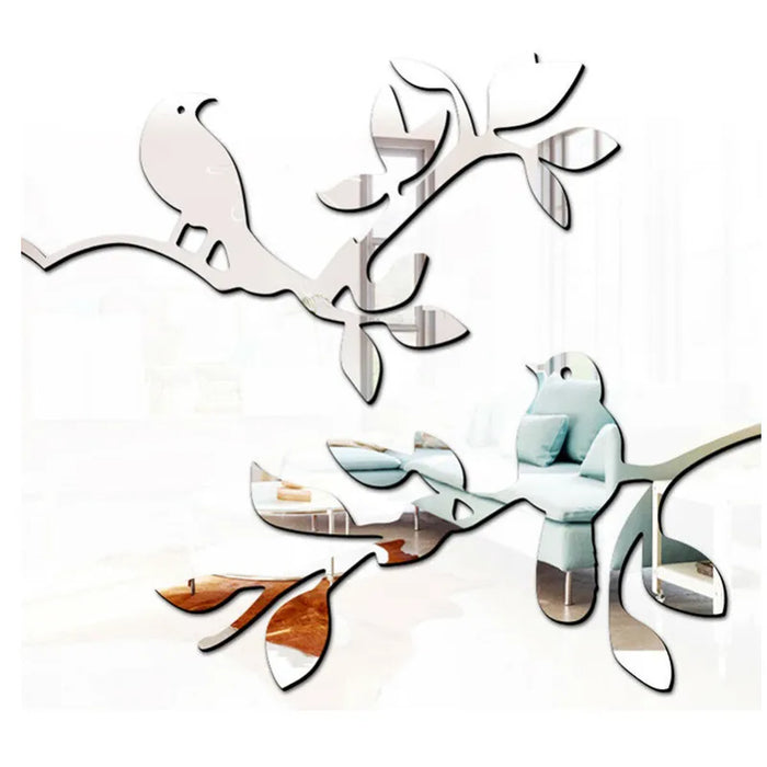 Digital Shoppy 3D Mirror Bird Branch Wall Decal Room Decoration Wall Sticker ( 2 pairs )