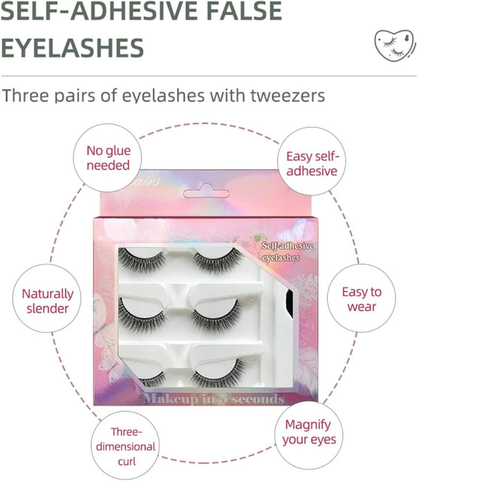 Digital Shoppy 3 Pairs Eyelash Set with Applicator – Self-Adhesive Beauty Strip