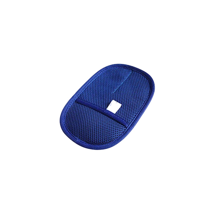 Blue mesh wrist rest pad on a white background