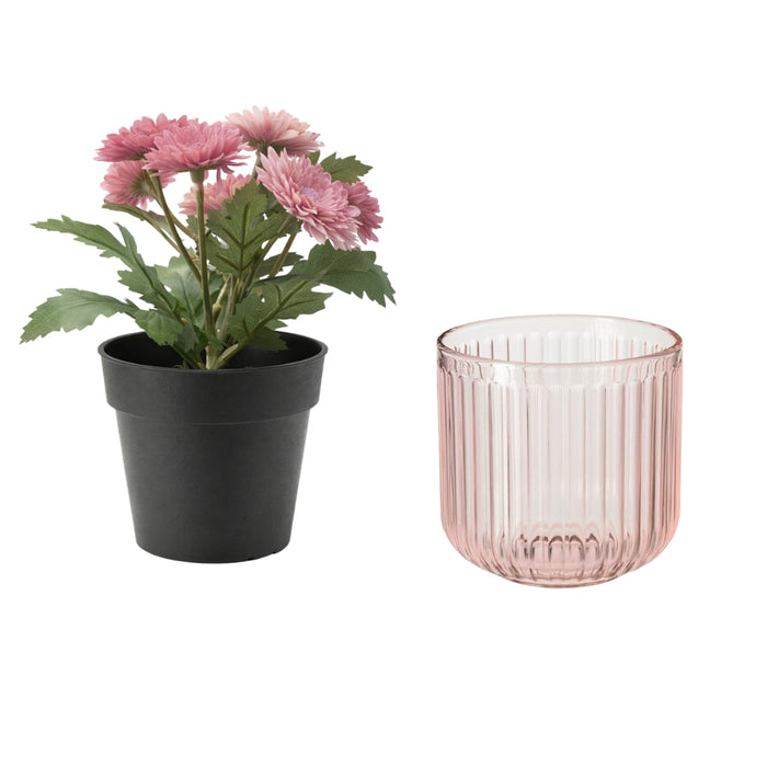 IKEA FEJKA Artificial Potted Plant, chrysanthemum, 9 cm with GRADVIS Plant Pot Light Pink, 9 cm 9 cm