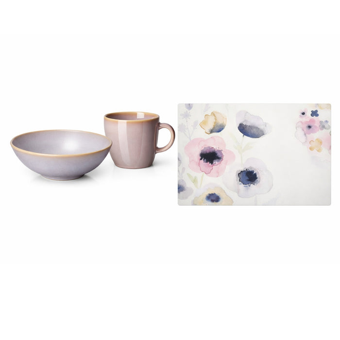 IKEA Morning Set: SOMMARFLOX Floral Placemat & 2-Piece FÄRGKLAR Light Pink Breakfast Set