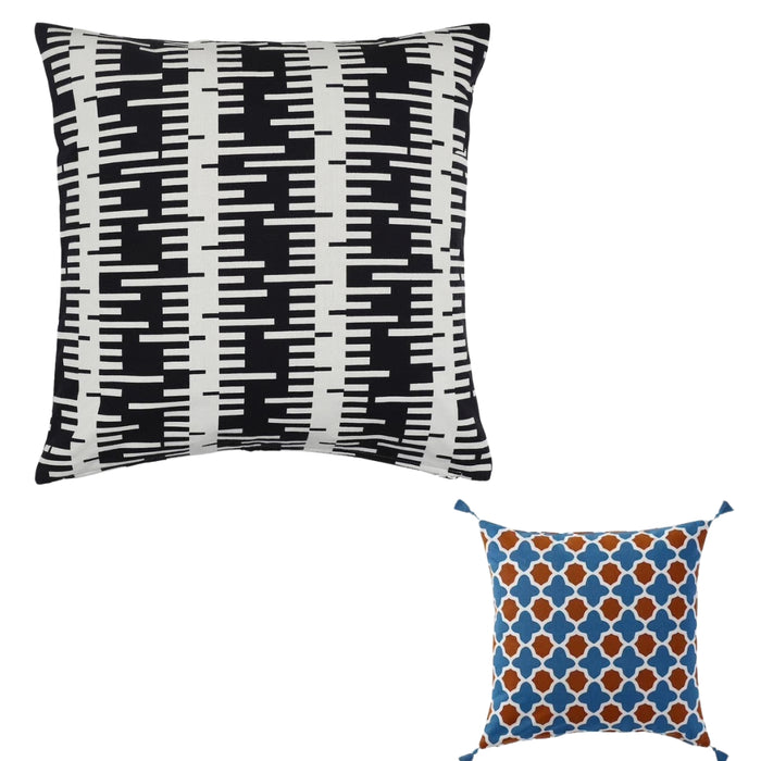 Ikea Stockholm 2025 Cushion Cover, Off-White/Black, 50x50 cm (20x20) with INGVEIG Cushion Cover, Geometric/Brown blue/white50x50 cm