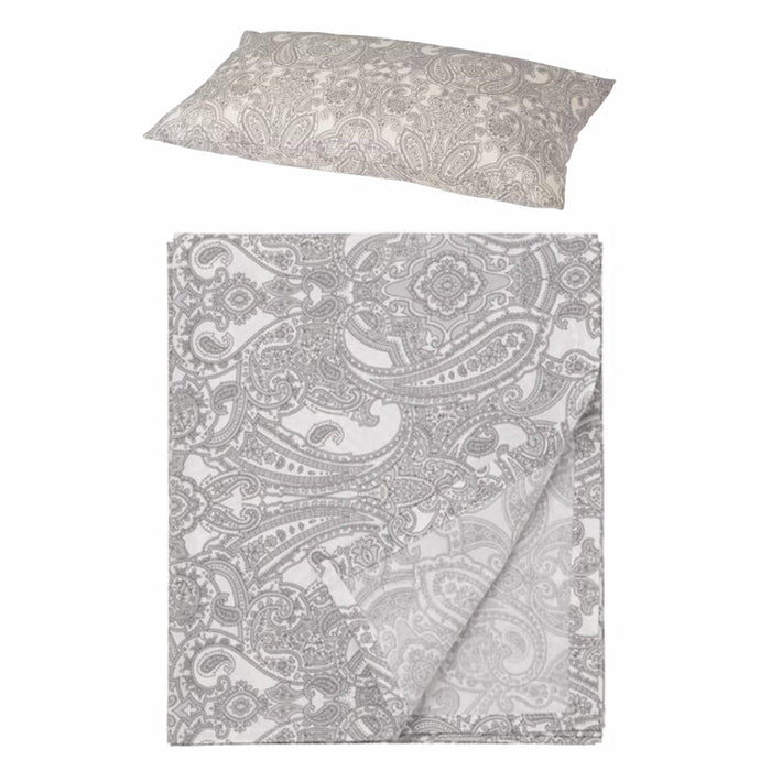 IKEA JÄTTEVALLMO Bedding Set: Paisley Flat Sheet (White/Grey) & Pillowcase, beige/dark grey, 50x80 cm (20x32 ")