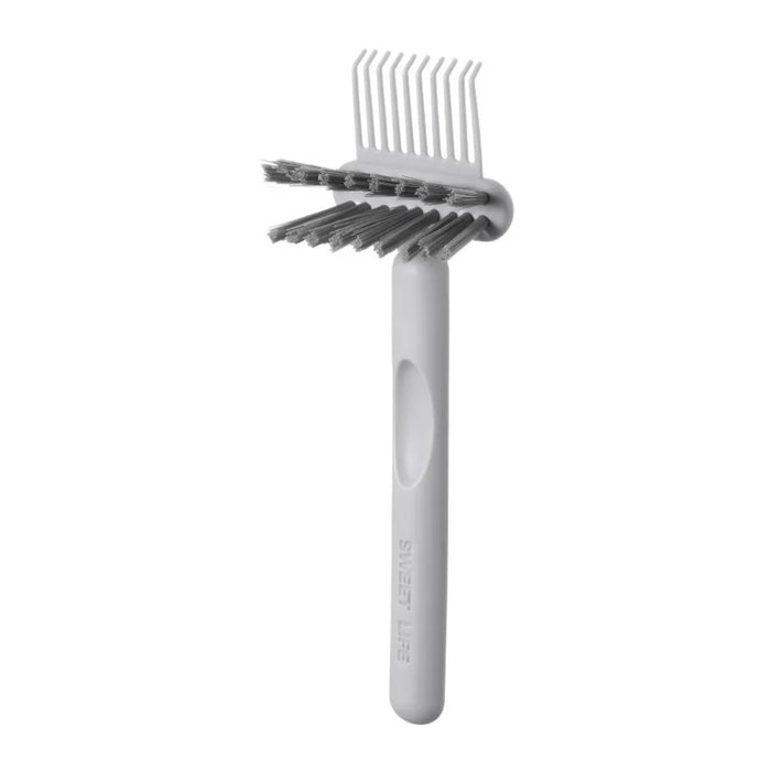 Gray dual-use comb cleaning brush with claw and bristle head; ergonomic ABS handle – removes hair, dust, and buildup from combs and brushes – 1600004667634, 13645135