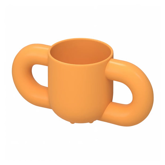 IKEA HUMLESJÖN orange mug with two large looped handles, shown against a plain white background.

