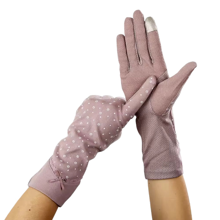 women’s summer thin mid‑length UV protection gloves purple touch screen design