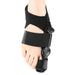 Black orthopedic bunion corrector brace for left foot with adjustable straps and hinge support