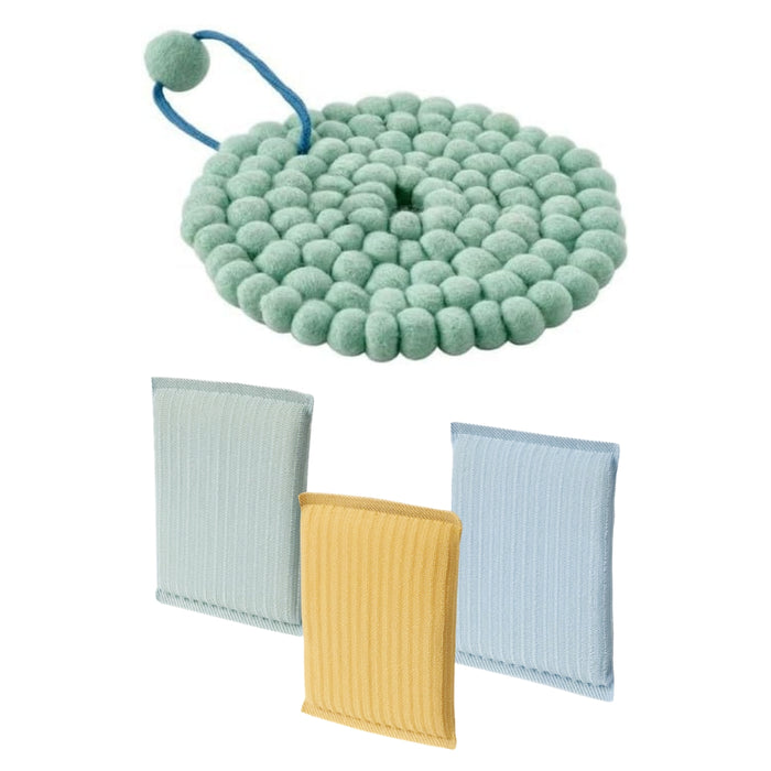 IKEA Kitchen Cleaning & Care Set: KNORRHAJ Silicone Pot Stand & 3-Pack PEPPRIG Scrubbing Pads
