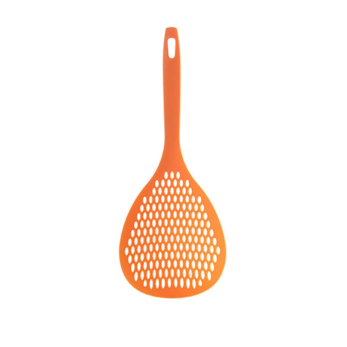 large plastic slotted filter spoon for cooking and straining