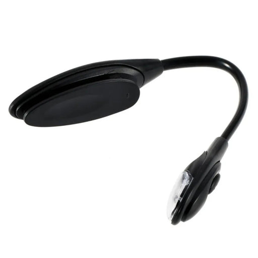 Black flexible reading light on a white background