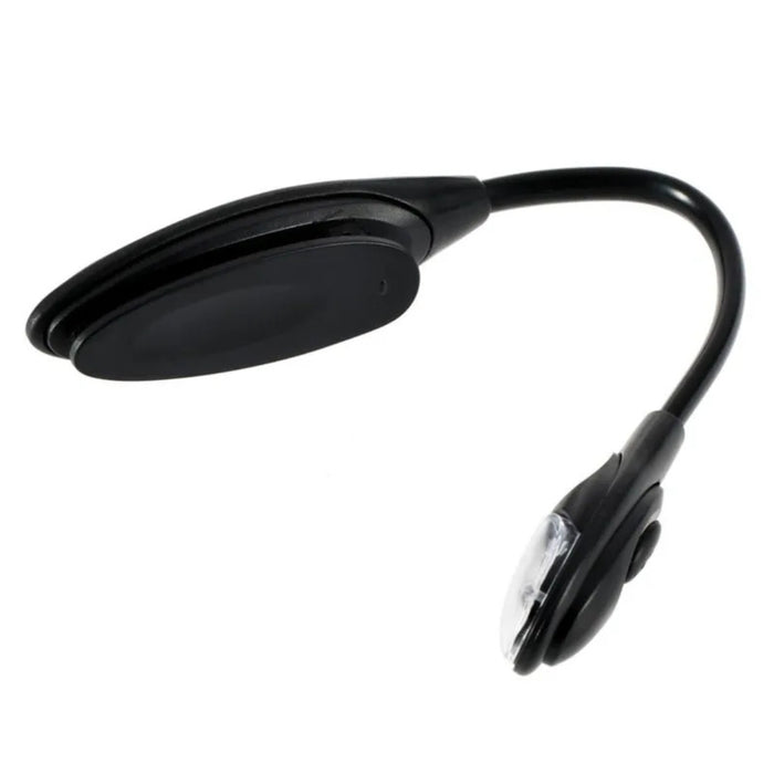 Black flexible reading light on a white background