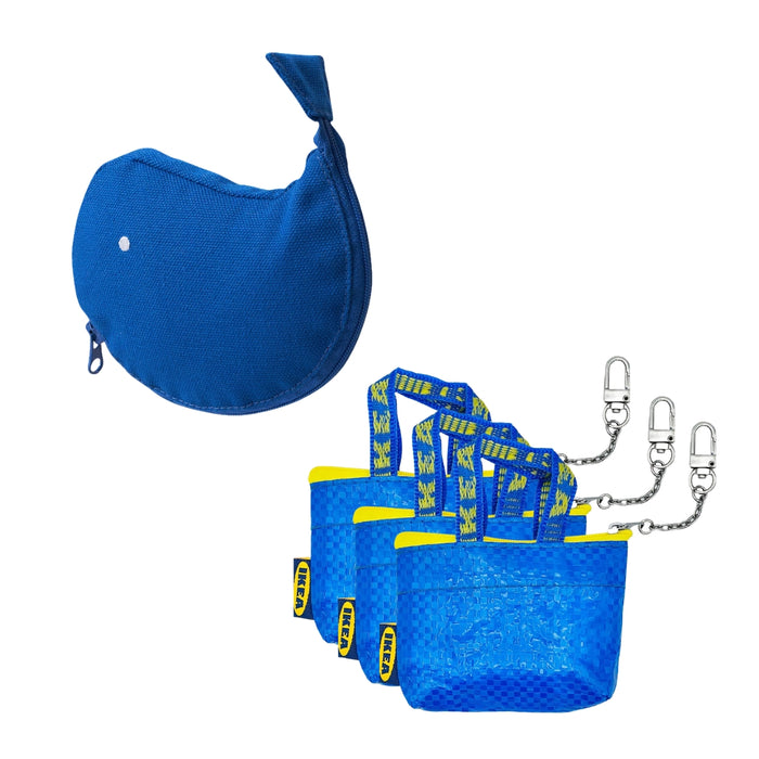 IKEA ROMELSÖN Whale Pattern Accessory Bag 13×2×11 cm + KNOLIG Mini Blue Coin Purse with Key Chain Clip
