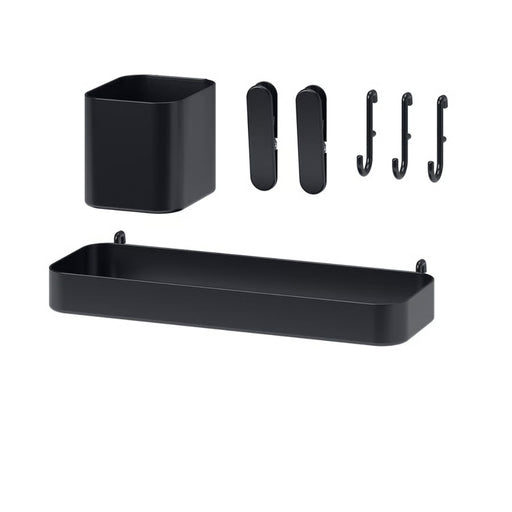 IKEA SKÅDIS 7-piece accessories set in black displayed on pegboard