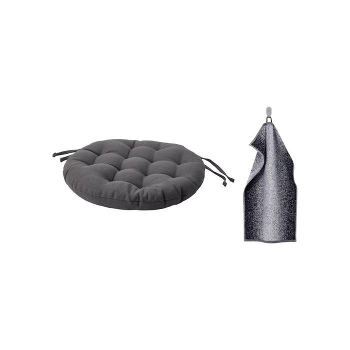 Ikea VIPPÄRT Chair Pad Dark Grey 38 cm with AROMATISK Hand Towel, Green, 40x 70cm